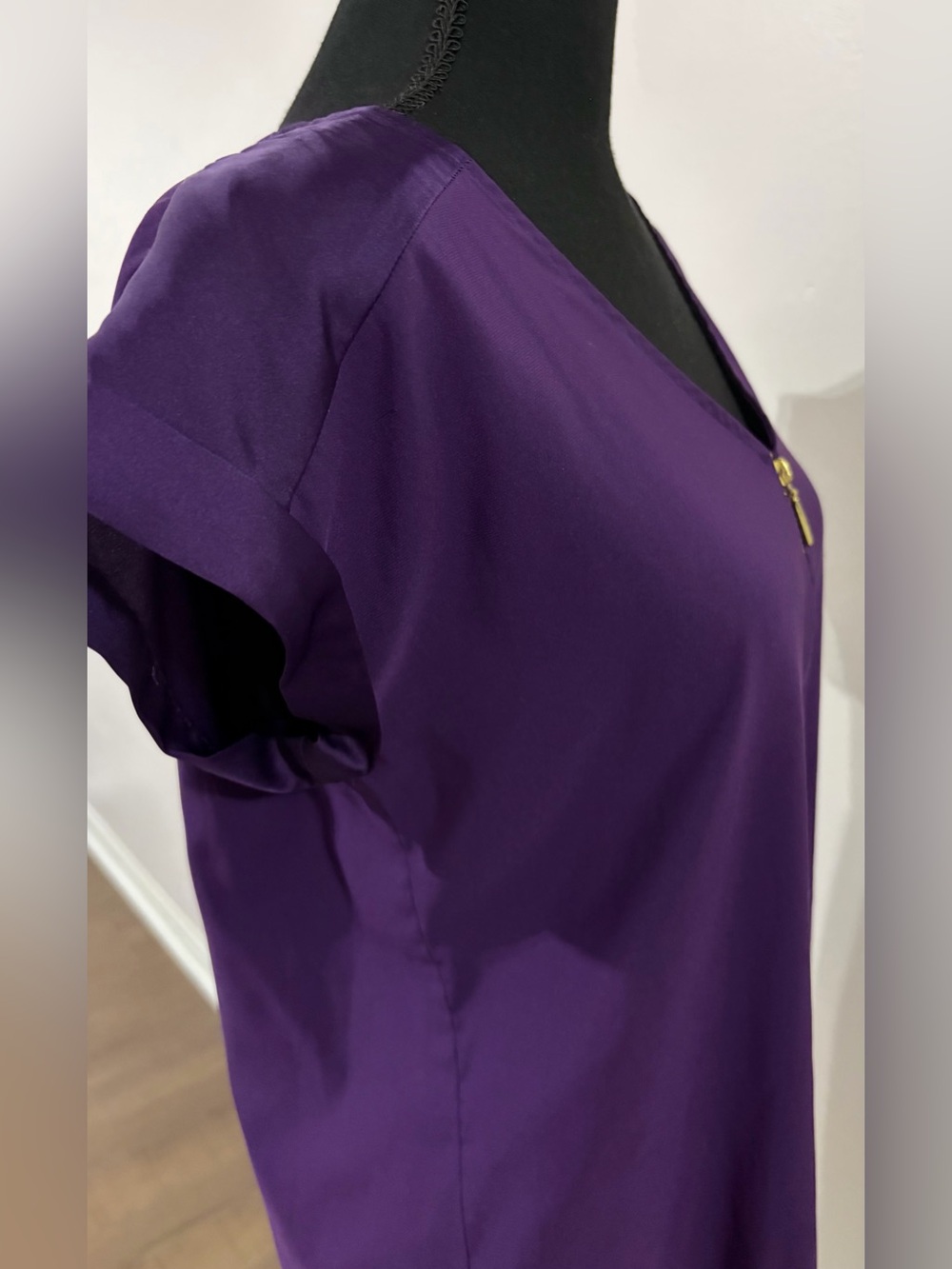 Express Purple V-Neck Zip Front Blouse - Picture 2 of 4